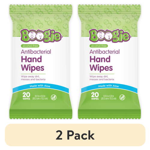 (2 pack) Boogie Antibacterial Hand Wipes, Unscented, 20 Wipes