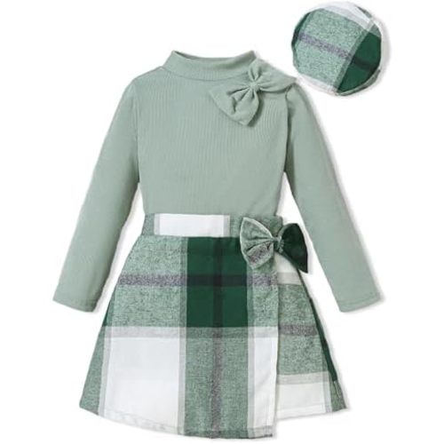 Toddler Baby Girl Clothes Fall Winter Outfits Ruffle Top Dress Pretty Hat Overall Skirt Set