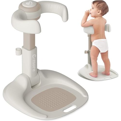 Cmore Baby Shower Stand - Smooth Holder Arms with Adjustable Height, Stable Support Base, Anti-Slip Mat & Floor Pads, ABS Plastic (BPA-Free), Foldable - Suitable for Infants & Toddlers 6-36 Months