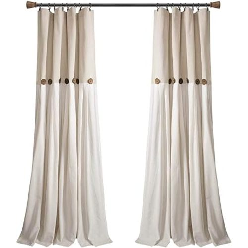 Lush Decor Linen Button Window Curtain Panel, Single, 40" W x 84" L, Linen- Country Curtains - Rustic Decor - Color Block - Modern Farmhouse Curtains