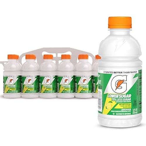Gatorade Lower Sugar Electrolyte Sports Drink, Lemonade, 12 fl oz Bottles, (12 Pack), 75% Less Sugar, No Artificial Flavors, No Artificial Sweeteners, No Artificial Colors, Hydration
