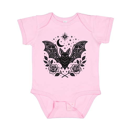 Inktastic Gothic Bat with Moon and Roses Girls Baby Bodysuit