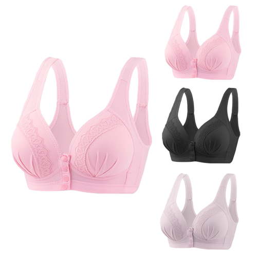 Utoimkio 3 Pack Nursing Bras for Women Breastfeeding Front Closure Maternity Bras for Pregnancy No Underwire Elastic Comfort Breathable Everyday Nursing Bras for Women