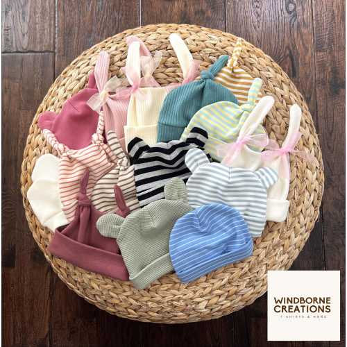 Baby Hats | Cotton | Waffle | Rib | Beanie | Single Knot | Double Knot | Bunny Ears | Bear Ears | Preemie | Newborn | Infant