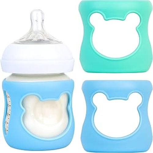 Philips Avent Baby Bottle Sleeves - Anti Breakage Holder for Avent Natural Glass Bottles (4oz, Pack of 2 - Blue/Turquoise)