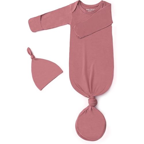 Newborn Baby Knotted Gown, Super Soft Silky Infant Long Sleeve Sleeper for Baby Girl Gifts and Boy Sleeping Bag with Hat