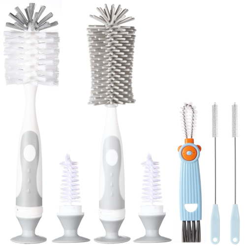 5-in-1 Baby Bottle Cleaner Set, Including Nylon & Silicone Bottle Brush, Cap, Straw & Nipple Brushes, BPA-Free (Grey)