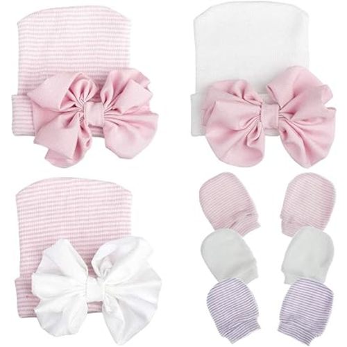Newborn Hospital Hat Infant Baby Hat Caps with Bow Soft Cute Nursery Beanie Hat