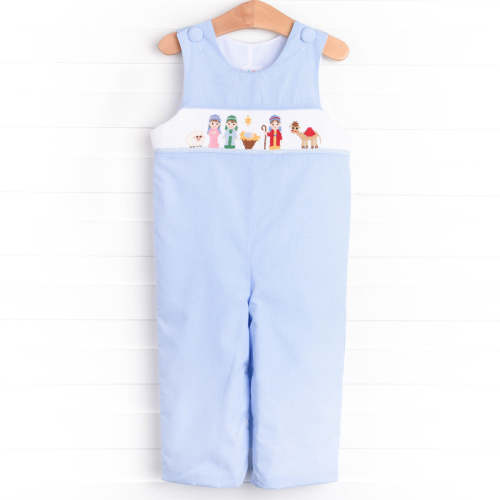 Away in a Manger Smocked Jon Jon, Blue – Stitchy Fish