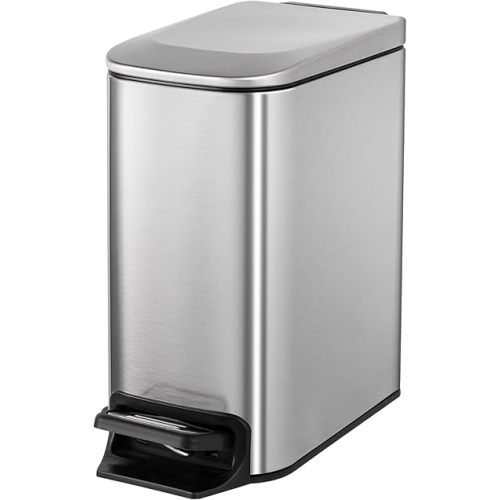 Cesun Small Bathroom Trash Can with Lid Soft Close, Step Pedal, 6 Liter / 1.6 Gallon Stainless Steel Mini Garbage Can for Office, Outdoor Trash Bin with Removable Inner Bucket (Silver)