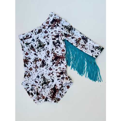 Baby Girl One Sholder Fringed Cowhide Leotard-Little Girls Western Rodeo Outfit-Western-Disco-Cowgirl Romper-Bodysuit-Cowhide Baby Clothes