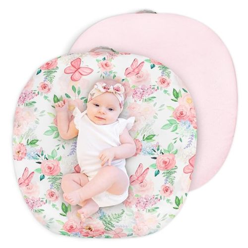 Newborn Lounger Cover for Girls Boys, Removable Soft Baby Lounger Cover, Reversible Infant Lounger Cover Minky, Pink Floral & Butterfly (Only Cover)