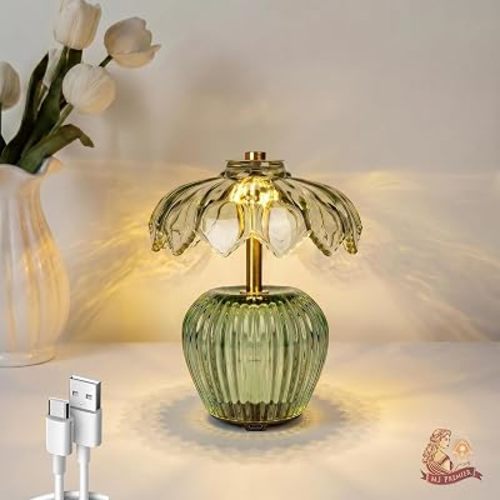 MJ PREMIER Rechargeable Table Lamp, Small Cordless Lamp with Timer, Green