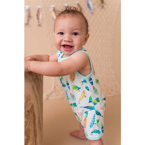 Gone Fishing Shortie Romper | Baby Sleeveless Fishing Romper – Birdie Bean