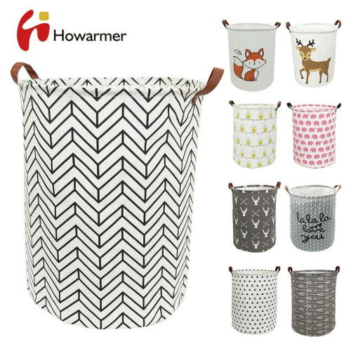 Round Laundry Basket, 19.7" Baby Storage Basket for Girls, Waterproof Large Canvas Laundry Hamper for Nursery Clothes Toys College Dorms Organizer, Black V