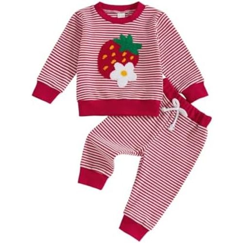 Lefyira Strawberry Outfit Baby Girl Fall Clothes Knit Sweater Top Striped Pants Set Toddler Strawberry Birthday Outfit Winter