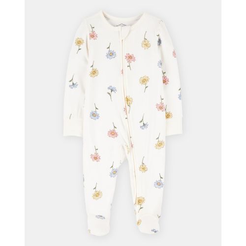 Baby Girl Floral Print 2-Way Zip PurelySoft Sleep & Play Pajamas - Ivory - Carter's | Carter's
