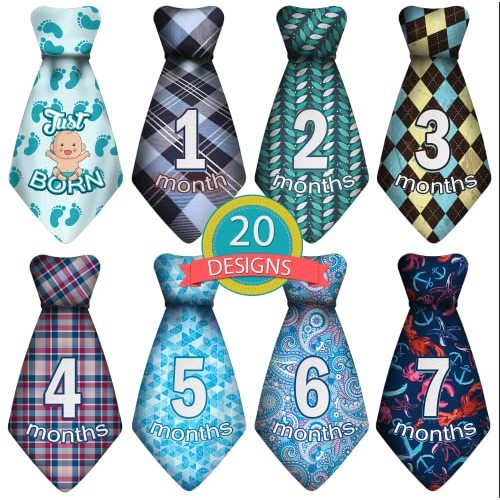 Baby Monthly and Holiday Milestone Sticker Ties by TurtleSurfers, A Stylish Baby Month Stickers Set for Baby Boys | 20 Different Designs Including Holiday Themes! | Newborn Monthly Milestones