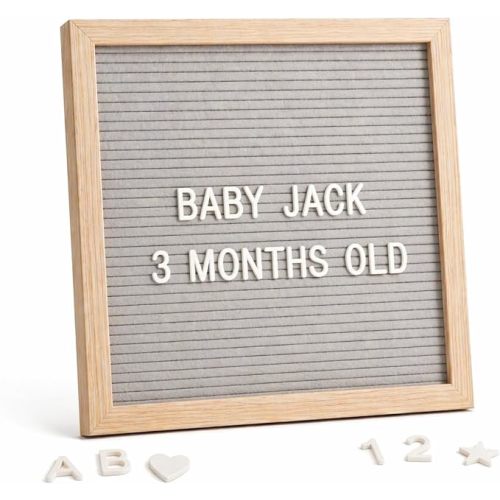 C CRYSTAL LEMON Felt Letter Board 10x10 Inch Gray – 336 Letters Numbers & Symbols – Changeable Message Board with Wooden Frame, Wall Mount or Stand