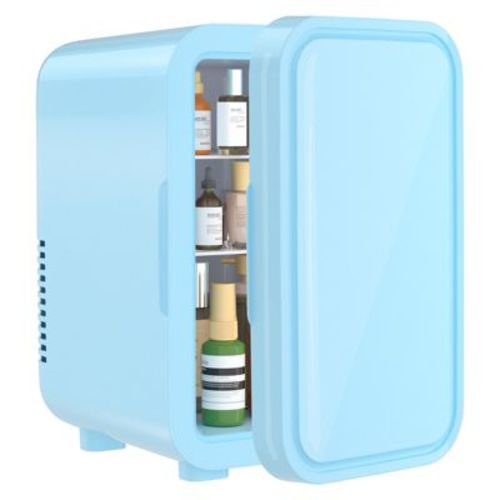 YASHE 6L Mini Fridge, Portable 8-Can Thermoelectric Cooler, 110V AC/DC, for Bedroom, Skincare, Beverages, Office, Dorm, Car, Blue