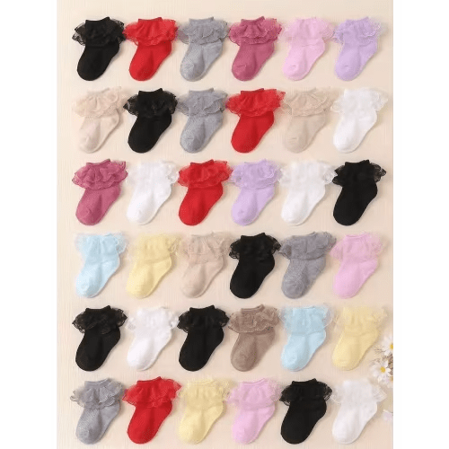 10/5 Pairs/Set Baby Girls' Double-Layer Lace Trim Socks, Random Colors. Made Of Breathable Mesh Fabric, Adorable Princess Style Infant Socks, Sweet And Cute, Suitable For Baby Girls | SHEIN USA