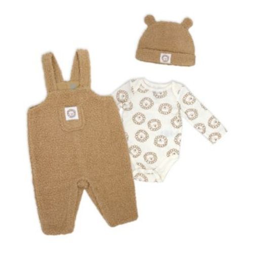 Baby Boys' and Girls' Lions Print Overall, Bodysuit and Cap, 3-Piece Set