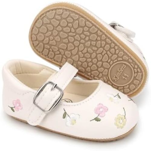 Baby Mary Jane Flats for Girls with Bowknot Cotton Anti Skid Sole Infant First Walker Princess Dress Crib Wedding Shoes