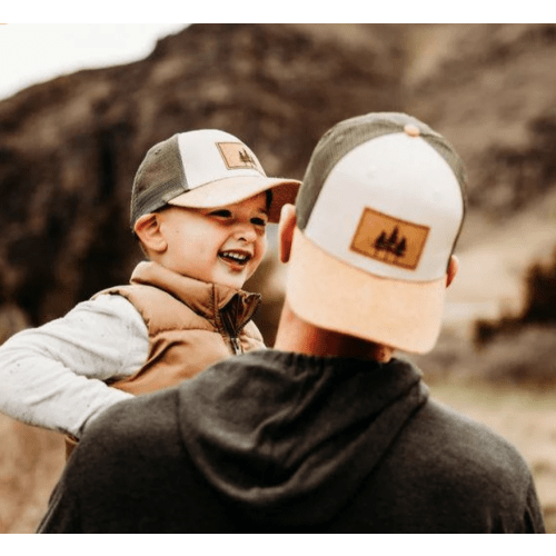 Father/Son Hat Set: Both Hats Included (Size: green tiny/adult, Pattern: trees only, Personalization: none)