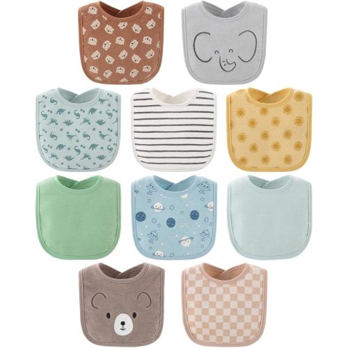 The Peanutshell Baby Boy or Girl Terry Bibs Set of 10-100% Cotton, Soft, Absorbent Baby Bibs for Boys and Girls, Unisex Toddler Baby Boy or Girl Bibs Set, Newborn & Infant Bib - Soft Neutral