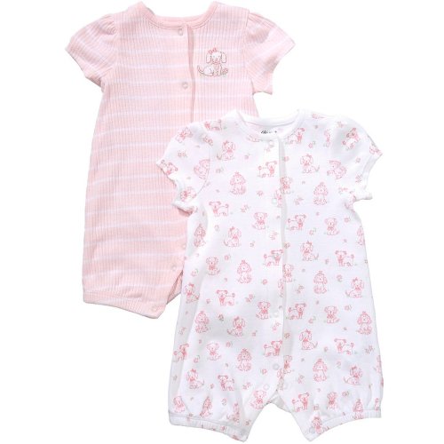 Little Me Baby Girls Organic Cotton Short-Sleeve Preppy Puppy Rompers 2-Pack
