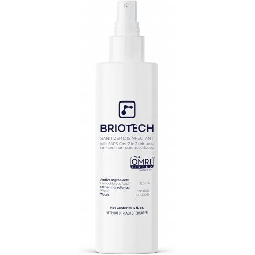 BRIOTECH Sanitizer Disinfectant Hypochlorous Spray, Kill 99.99% of Viruses & Bacteria, Control Mold, Eliminate Odor, Gentle for Nursery & Play Rooms, Food Contact Surface Sanitizer, 4 fl oz