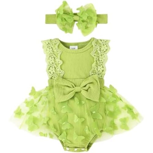 Baby Girl Summer Clothes Cute Newborn Girl Outfits Sleeveless Lace One Piece Romper + Headband 2pcs Set 0-12 Months