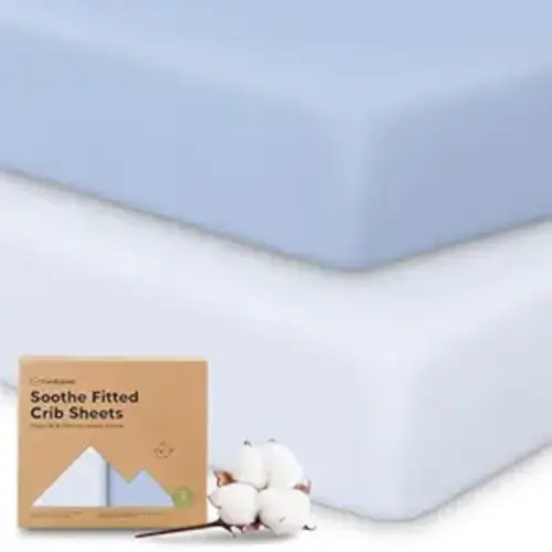 KeaBabies 2-Pack Organic Cotton Crib Sheets for Boys, Girls - 52x28 Fitted Crib Mattress Sheet Neutral, Breathable Cover for Baby Bed Set, Toddler Mattress, Soft & Cute Prints (Blue Flax)