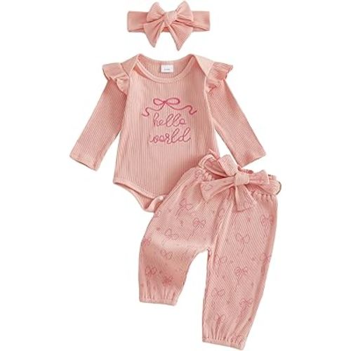 Twopumpkin Newborn Clothes Baby Girl Little sister Coming Home Outfit Ribbed Romper Muslin Pants Headband 0 3 6 9 12 Month