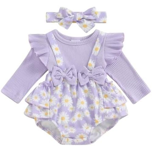 Fall Baby Girl Clothes Newborn Onesie Ruffle Romper Dress Long Sleeve Floral Bodysuit Jumpsuit Winter Outfit