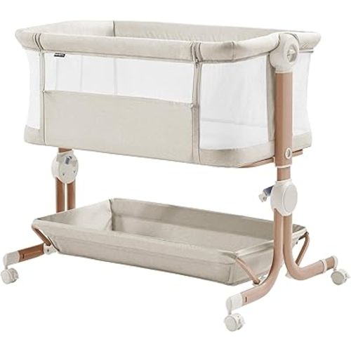 Baby Bassinet, 3-in-1 Bedside Sleeper for Newborn with Large Storage Basket, Cozy Mattress, Full Mesh Sides, Easy Night Feeding, 6-Height Adjustable Portable Bedside Crib