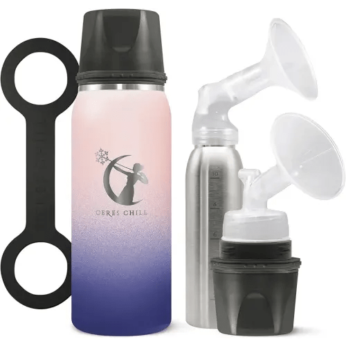 CERES CHILL OG Breastmilk Chiller, Reusable Storage Container, Up to 34 oz. - Bottle Cooler Keeps Milk at Safe Temperatures for Up to 20 Hours, Connects w/Most Pumps (Mombré Blue & Pink)