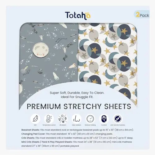 TotAha Space Changing Table Cover, Super Stretchy Jersey Star Changing Pad Cover, Buttery Soft Diaper Changing Pad Cover Fit 32x16 Changing Pads