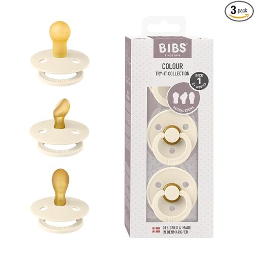 BIBS Pacifiers 0-6 Months | 3-Pack Soothers | BPA-Free Symmetrical Nipple | Made in Denmark | Ivory Try-It Collection (Ivory)