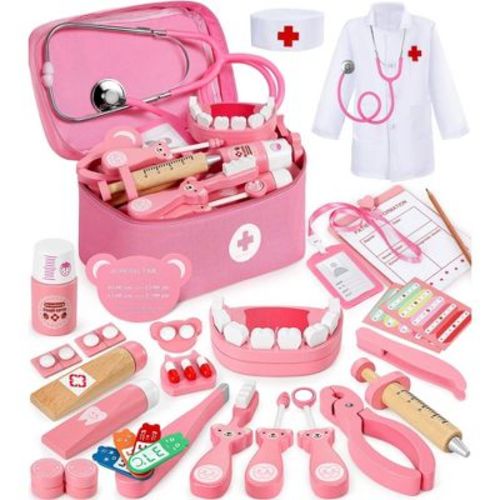 Etokfoks 40 Piece Doctor Kit for Kids Ages 3 and Up Pretend Play Medical Set with Realistic Stethoscope Educational Dentist Toys