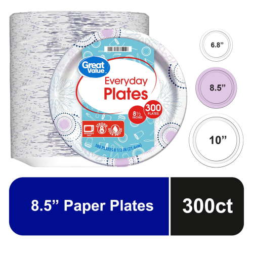 Great Value Disposable Paper Plates 8.5 Inch 300 Count Microwave Safe