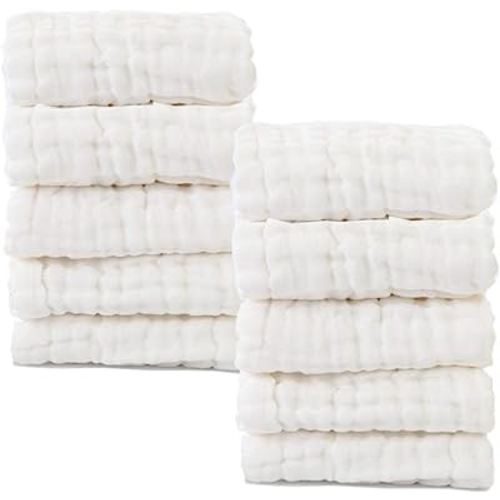Baby Muslin Washcloths- Natural Muslin Cotton Baby Wipes - Soft Newborn Baby Face Towel for Sensitive Skin- Baby Registry as Shower, 10 Pack 12x12 inches by MUKIN (White)