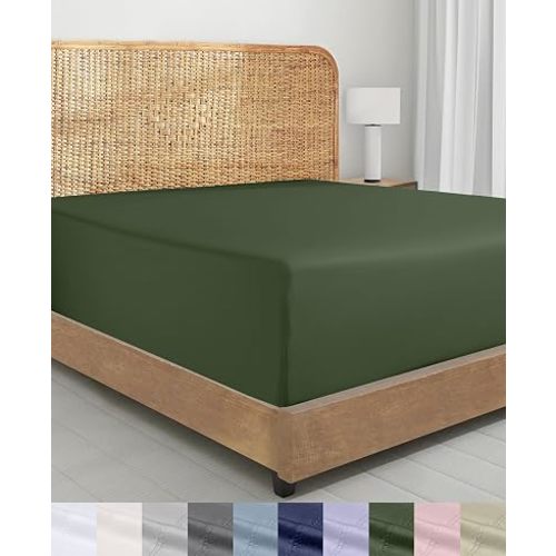 California Design Den Organic Cotton Twin Bed Fitted Sheet, Olive Green