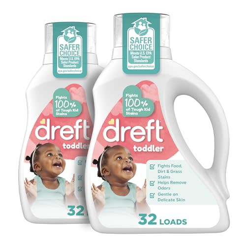 Dreft Toddler Liquid Laundry Detergent, Gentle on Sensitive Skin Laundry Soap, 42 fl oz, 32 Loads, Pack of 2 (Packaging May Vary)