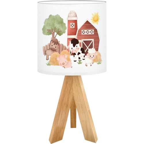 Cute Kids Bedside Desk Table Lamp Watercolor Set Cute Farm Animals Farm House Children Nightstand Lamp, Tripod Small Night Lights Linen for Nursery Room Bedroom Dorm Decor