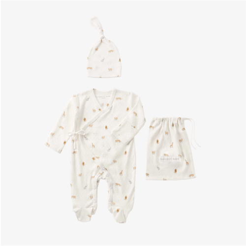 Neutral Safari Print Organic Cotton Pointelle Layette 2 Pc Gift Set