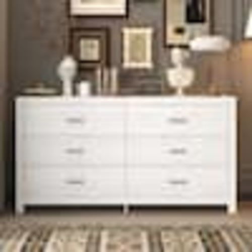 FUFU&GAGA White Wood Finish 6-Drawer 63 in. x 15.7 in. x 33.1 in. Dresser, Wooden Chest of Drawers for Bedroom Y-THD-200259-01