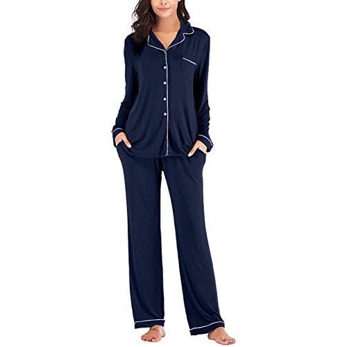 Aamikast Women's Pajama Sets Long Sleeve Button Down Sleepwear Nightwear Soft Pjs Lounge Sets