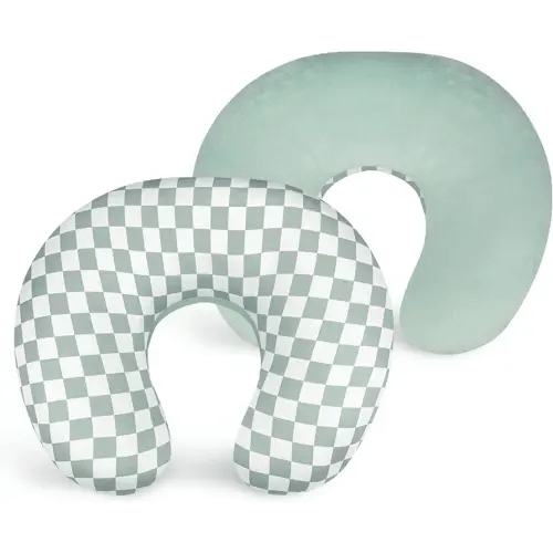 DILIMI Nursing Pillow Cover, Soft Stretchy Nursing Cover for Breastfeeding Pillow, 1 Pack Reversible Removable Slipover for Baby Boy and Girls, Green Checkered