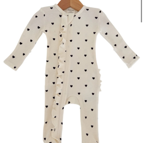 Organic Waffle 2-Way Zip Ruffle Footie, Black Heart Size: NEWBORN